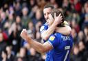 Get in there: Wes Burns celebrates his goal with teammate Conor Chaplin.