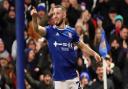 Conor Chaplin celebrates scoring Town's second, to take them into a 2-1 lead against Accrington.