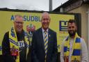 New AFC Sudbury joint managers Rick Andrews (left) and Angelo Harrop (right) pictured alongside chairman Andrew Long at the club Picture: Steve Screech (AFC Sudbury)