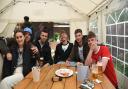 Fans gather to watch England play at the Railway Inn in Westerfield