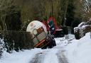 A gas lorry has overturned in Cretingham and has closed the road.