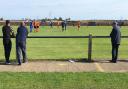 This scene of social distancing sums up the year of 2020, on the opening day of the new season when Bury Town played an FA Cup tie at Cogenhoe United on September 12