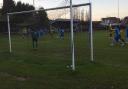 Reggie Lambe prepares to curl home a delightful opening goal for Stowmarket Town, against Norwich CBS