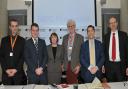 Panel at the Archant Hustings at the University
 of Suffolk  L-R  Barry Broom (Green), Tom Hunt (Conservative), Nicola Thomas (Brexit Party), Paul Geater, Adrian Hyyrylainen-Trett (Lib Dems), Sandy Martin (Labour)  Picture: SARAH LUCY BROWN