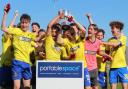 AFC Sudbury EJA Yellow celebrate after winning the Portable Space Suffolk U16 Cup Final.