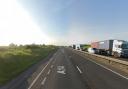 There are long delays on the A14 near Haughley