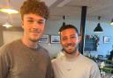 Ipswich Town star Conor Chaplin with café waiter Harvey Ling