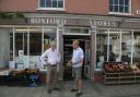 James Cartlidge with Richard Haining outside Boxford Stores