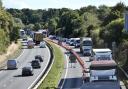 Traffic on the A14 near the Orwell Bridge following a lane closure in September