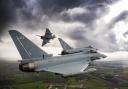 Eurofighter Typhoons flying over RAF Coningsby (stock image)