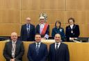 Attending the swearing in ceremony,  back row: Malcom Hogarth, Suffolk Bench Chair; Judge Martyn Levett; Lady Clare, Countess of Euston; High Sheriff of Suffolk, Yvonne Gilchrist-Mason. Front row: Martin O’Brien; Gary Morgan;  Stephen Gallant.