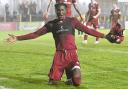 Osman Foyo celebrates his late goal for Chelmsford City.