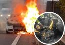 An Audi caught fire on the A14 on Friday morning