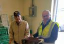 Resident Norman Howard from Care UK’s Hartismere Place with Andrew Davison from the Waveney Food Bank