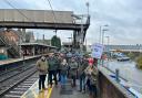 Farmers gathered at Stowmarket station where they were taking the train to London to take part in a mass rally today