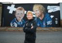 Ed Sheeran visited the mural ahead of this afternoon's clash with Manchester United.