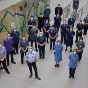 Prof Jeremy Turner, pictured front and centre, with the NNUH Novavax vaccine trial team at the Clinical Research Facility at Norwich Research Park