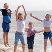 Camron, Ellis, Isla and Zak having fun on the beach in Felixstowe