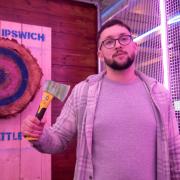 General Manager Andy Dougdale demonstrating the axe throwing at Boom Battle Bar