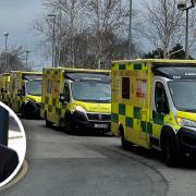 Long queues of ambulances have been seen outside the A&E department at Ipswich hospital. Inset: ESNEFT chief executive Nick Hulme, who said there were still 