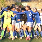 Ipswich Town Women celebrate winning on penalties against Southampton