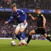 Lee Evans on the ball against Oxford United.