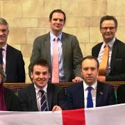 How Suffolk MPs voted in the row over Owen Paterson and parliamentary standards. Pictured: Back row L to R: James Cartlidge, Dr Dan Poulter and Peter Aldous. Front row L to R: Dr Therese Coffey, Tom Hunt, Matt Hancock and Jo Churchill