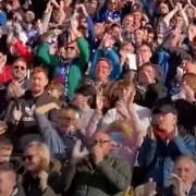 Ipswich Town fans celebrate taking the lead at Plymouth. They eventually lost the game 2-1.