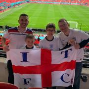 James Ling and family, Harrison, Ethan and Ian, at Wembley during England vs Germany