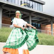 Dancer Rosy May performing 'The Islands' outside The Hold in Ipswich