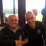 Bert Grundrill, left, pictured with Grundisburgh's current acting chairman Neil King in September 2017. This picture was taken on Bert's 90th birthday and Neil's 50th.