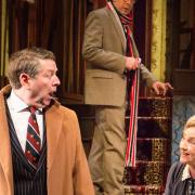 Graham Seed as Major Courtney, Steven Elliot as Professor Marcus and Ann Penfold as Mrs Wilberforce in The Ladykillers at The New Wolsey Theatre, Ipswich. Photo: Mike Kwasniak