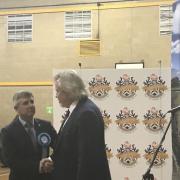 Giles Watling (right) shakes the hand of Andy Morgan after retaining his Clacton seat following the 2019 General Election Picture: SOPHIE BARNETT