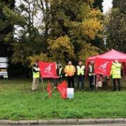 Paint factory workers at AkzoNobel's Dulux factory in Stowmarket on strike over pay on November 30, 2022