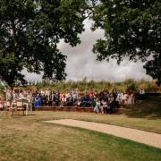 The wedding of Harriet and Charles Atkins at Easton Grange's outdoor amphitheatre in Suffolk