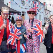 Colin Archibald, Mary Button, Fraser Button, Sandie Archibald at the street party in Debenham