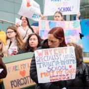 Parents protesting at Suffolk County Council's headquarters