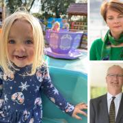 Three-year-old Annie is still waiting for suitable education. Right: Suffolk council's chief executive Nicola Beach and leader Matthew Hicks