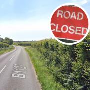 The B1127 Wrentham Road near Southwold is closed