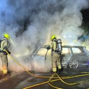 Firefighters were called to a car fire at the Suffolk-Norfolk border