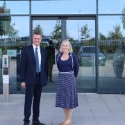 Nick Evans with predecessor Catherine Johnson outside Treatt's headquarters in Bury St Edmunds