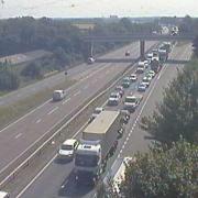 There are delays on the A14 near Bury St Edmunds