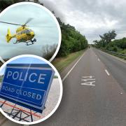 A motorcyclist was taken to hospital after a crash on the A14