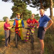 Cycling clowns Anton Zinchuk and Patrick Angus are practicing with Ian Angus and Simon Ronan.