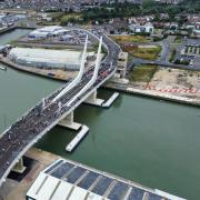 The Gull Wing bridge in Lowestoft - seen from above - is set for an official opening next week. Picture: Suffolk County Council