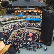 An aerial shot of the outside of the New Wolsey Theatre in Ipswich