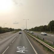 Part of the A12 blocked after a two-car collision