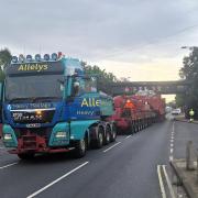 The transformer passes under the Ferodo Bridge in Norwich Road, Ipswich