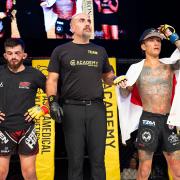 Charlie Falco, left, lost his strawweight title to Japan's Namiki Kawahara at Cage Warriors Aacdemy South East 36 in Colchester