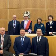 Attending the swearing in ceremony,  back row: Malcom Hogarth, Suffolk Bench Chair; Judge Martyn Levett; Lady Clare, Countess of Euston; High Sheriff of Suffolk, Yvonne Gilchrist-Mason. Front row: Martin O’Brien; Gary Morgan;  Stephen Gallant.